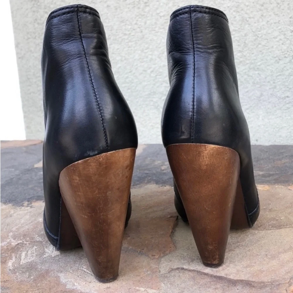 Ash black cone wood heel leather ankle booties size 8 - Picture 5 of 7